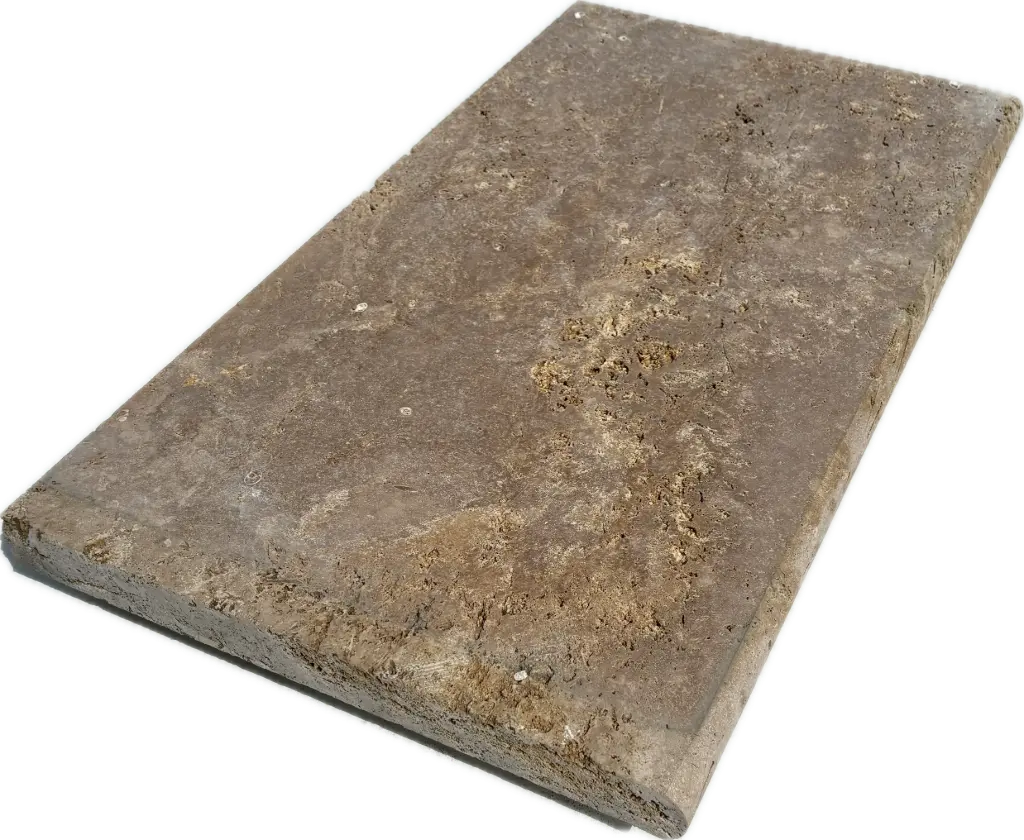 [PTC301] Margelle travertin - calibré - vieilli - nez arrondi 33x61x3 Chocolat