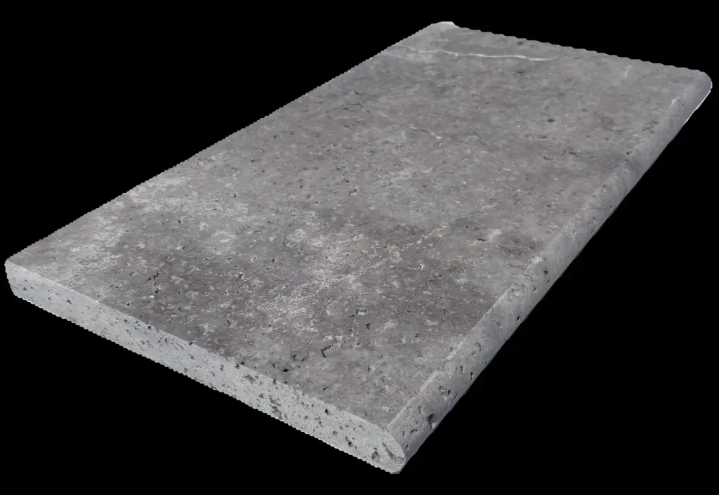 [PTG301] Margelle travertin - calibré - vieilli - nez arrondi 33x61x3 Gris Silver